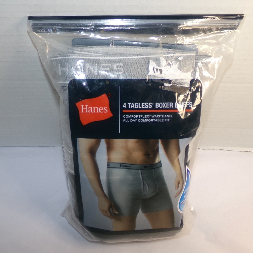 Hanes Mens 4 Pack Tagless Boxer Briefs Gray/Black ComfortFlex Waistband XL 40-42